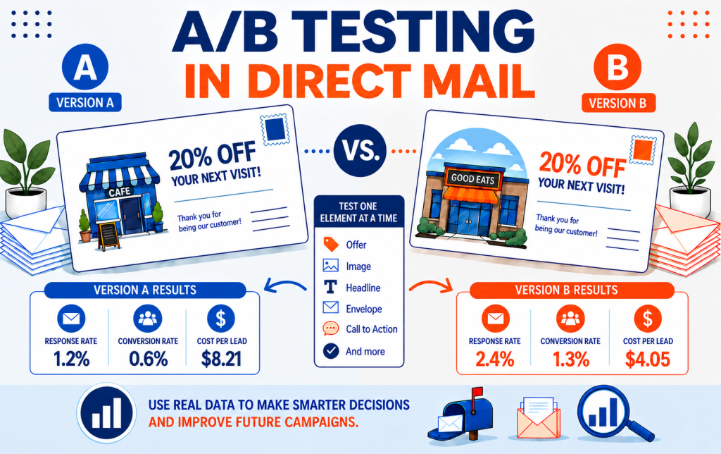 A/B test in direct mail comparing two campaign versions