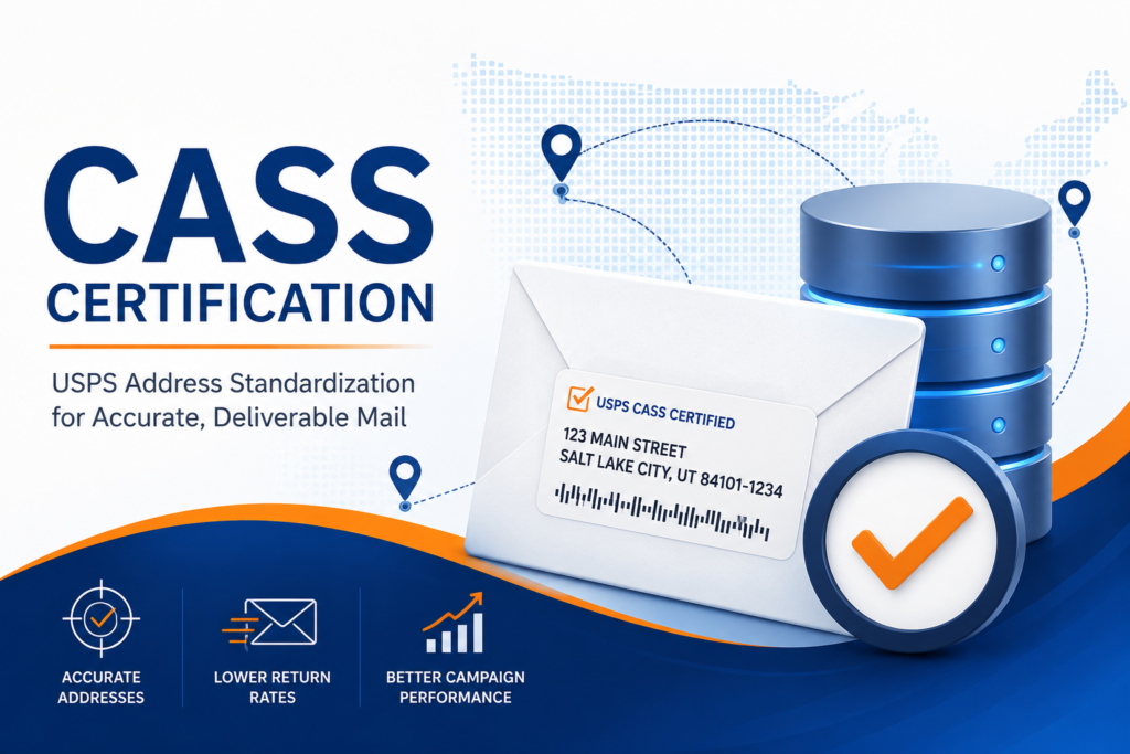 CASS Certification Illustration Example Illustration showing how USPS CASS Certification can standardize mailing addresses for accurate, deliverable mail.