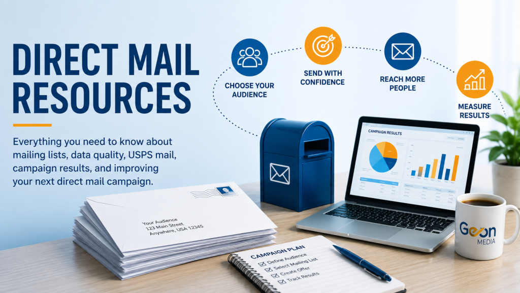 An image displaying how Geon's guide on direct mail resources, and how we can assist with becoming moreknowledgeable about the process.