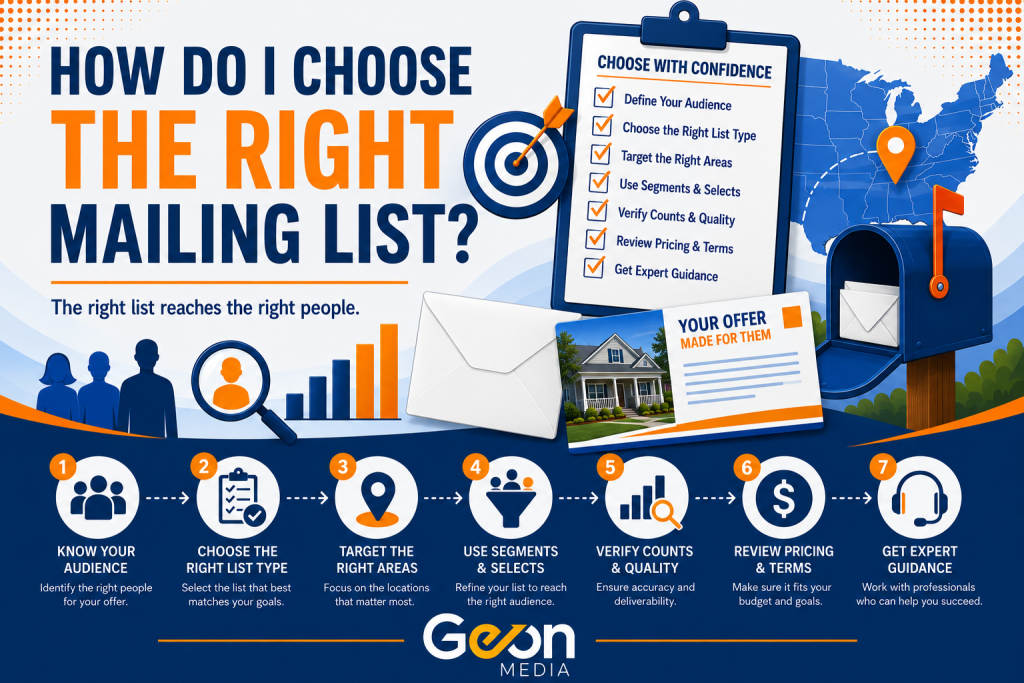 An infographic that helps answer the question of "How do I Choose the Right Mailing List"?