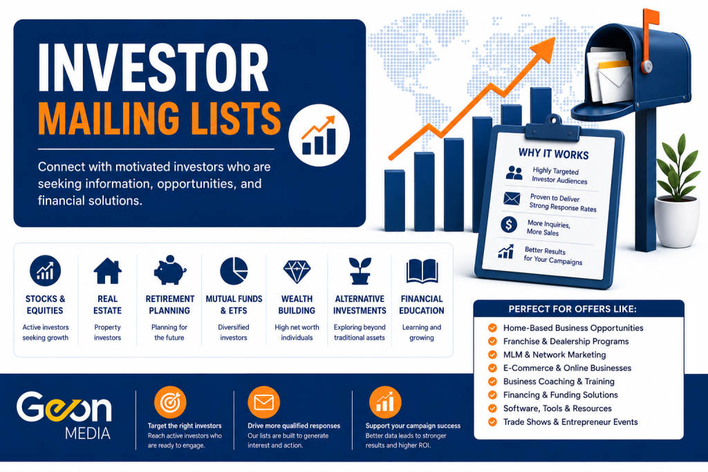 Illustration representing investor mailing lists for direct mail marketing.