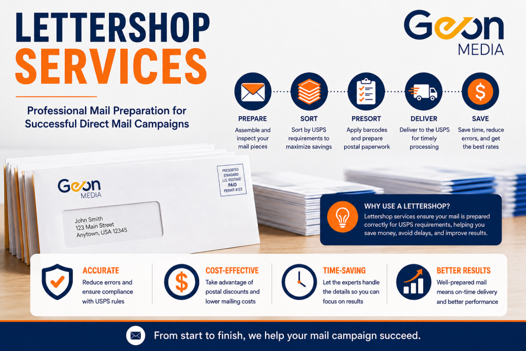 Lettershop services for direct mail preparation