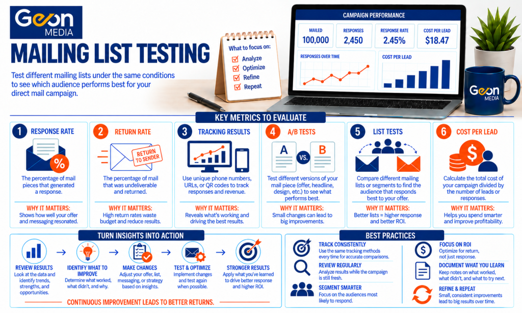 Mailing list testing for direct mail campaigns