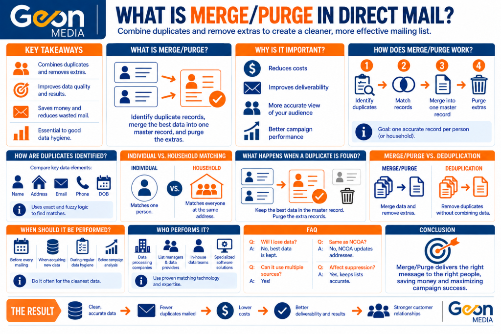 Merge purge in direct mail infographic