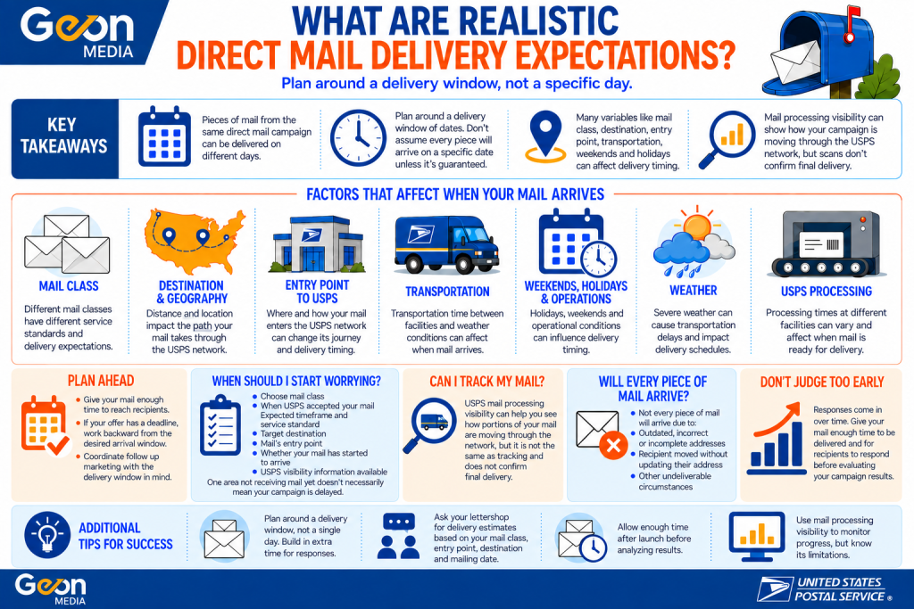 Realistic direct mail delivery expectations and USPS delivery window