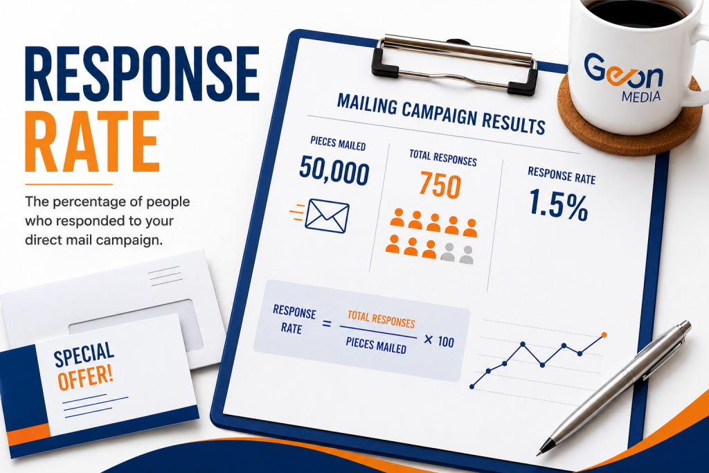 An infographic that shows what a response rate is when it comes to the direct mailing industry.
