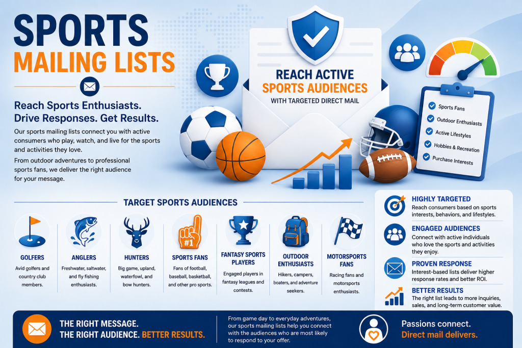 Illustration representing sports mailing lists for direct mail marketing.