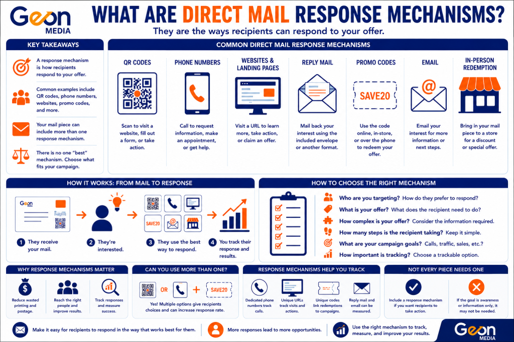 Direct mail response mechanisms for a direct mail campaign