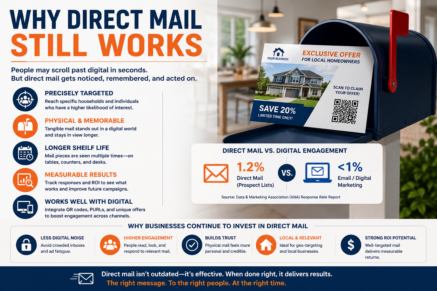 An infographic displaying different ways why direct mail is still an active industry.